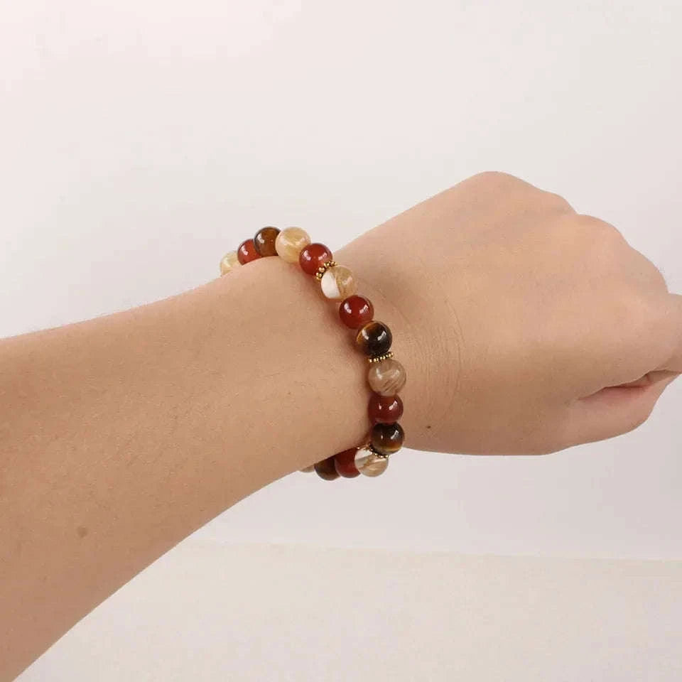 🎶 The "Symphony of Abundance" Bracelet: Citrine, Tiger Eye & Red Agate (November Birthstone & Creative Flow)