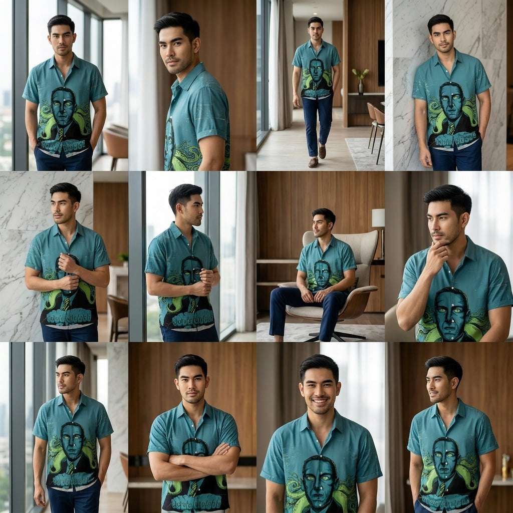 The Timeless Icon Edition Premium Men's Retro Character Graphic Shirt - High-Definition Vintage Animation Art Couples' Matching Halloween Style Hawaiian Beach Shirt, Breathable Quick-Dry Urban-Holiday Short-Sleeve Apparel Thai Blessing Co By