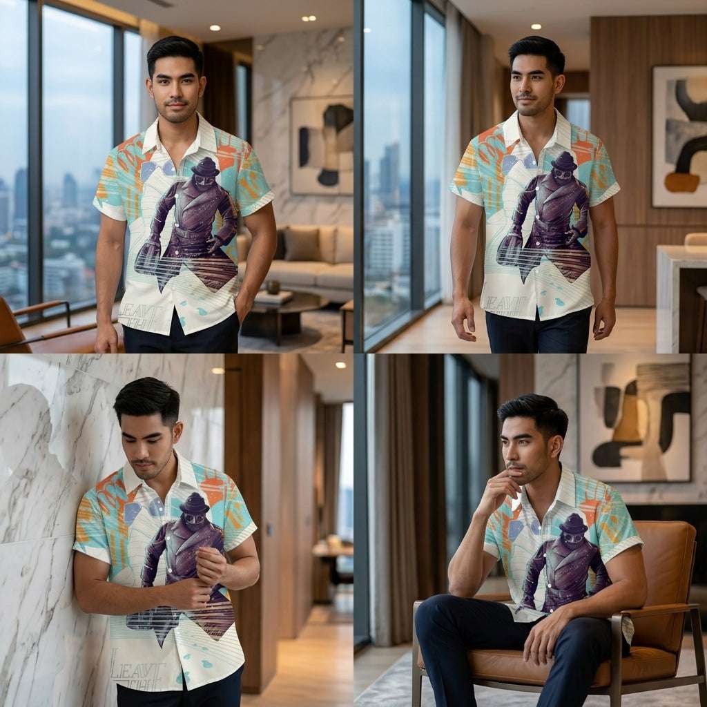 The Timeless Icon Edition Premium Men's Retro Character Graphic Shirt - High-Definition Vintage Animation Art Couples' Matching Halloween Style Hawaiian Beach Shirt, Breathable Quick-Dry Urban-Holiday Short-Sleeve Apparel Thai Blessing Co By