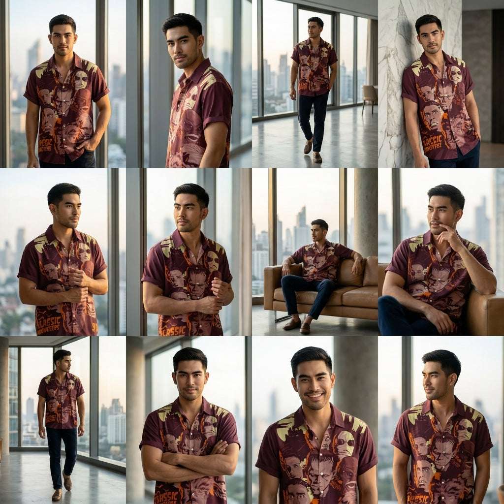 The Timeless Icon Edition Premium Men's Retro Character Graphic Shirt - High-Definition Vintage Animation Art Couples' Matching Halloween Style Hawaiian Beach Shirt, Breathable Quick-Dry Urban-Holiday Short-Sleeve Apparel Thai Blessing Co By