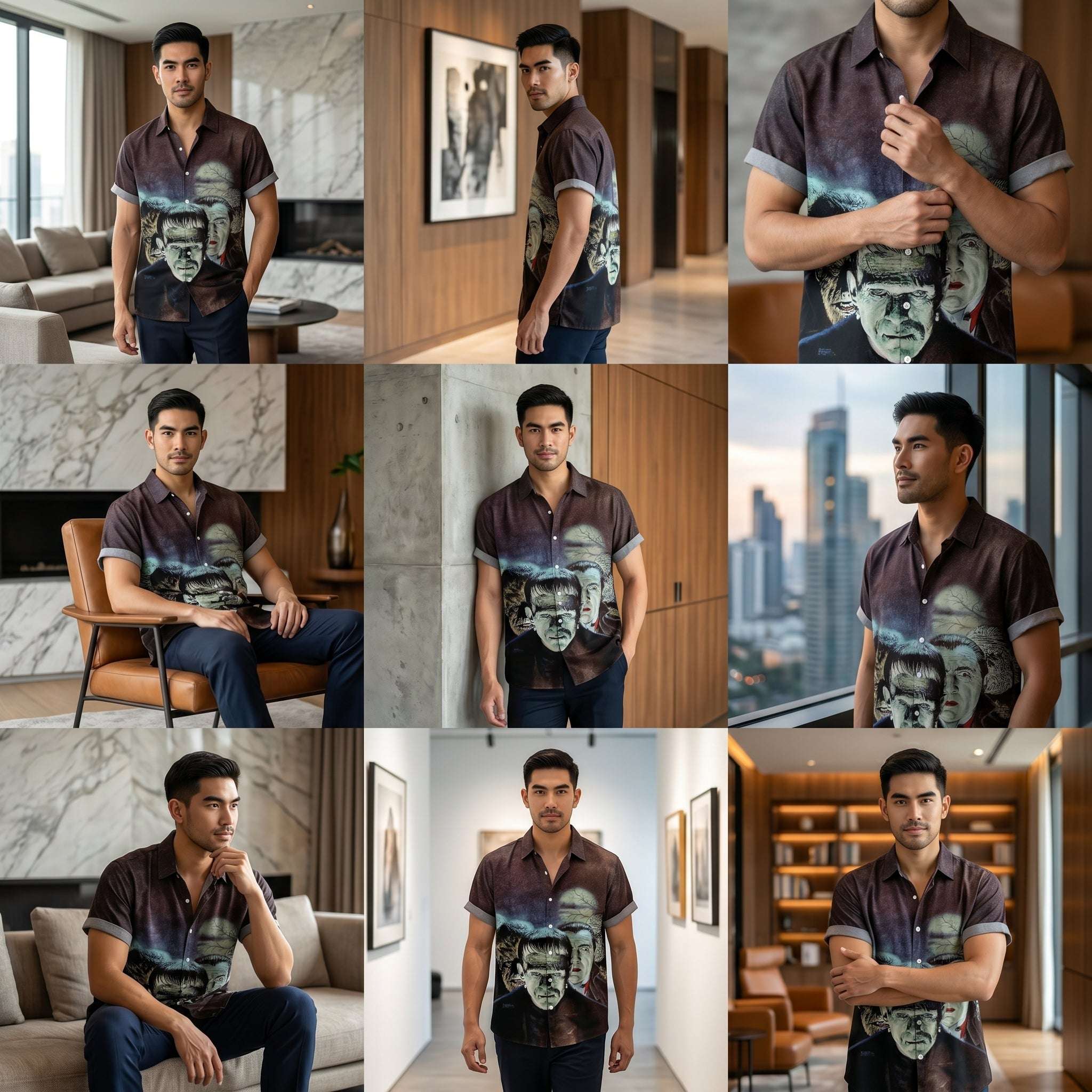 The Timeless Icon Edition Premium Men's Retro Character Graphic Shirt - High-Definition Vintage Animation Art Couples' Matching Halloween Style Hawaiian Beach Shirt, Breathable Quick-Dry Urban-Holiday Short-Sleeve Apparel Thai Blessing Co By