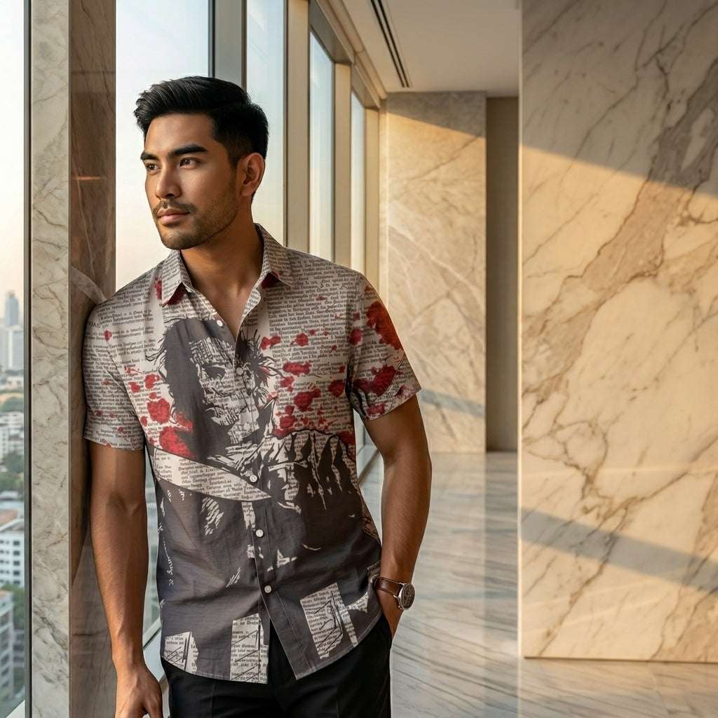 The Timeless Icon Edition Premium Men's Retro Character Graphic Shirt - High-Definition Vintage Animation Art Couples' Matching Halloween Style Hawaiian Beach Shirt, Breathable Quick-Dry Urban-Holiday Short-Sleeve Apparel Thai Blessing Co By