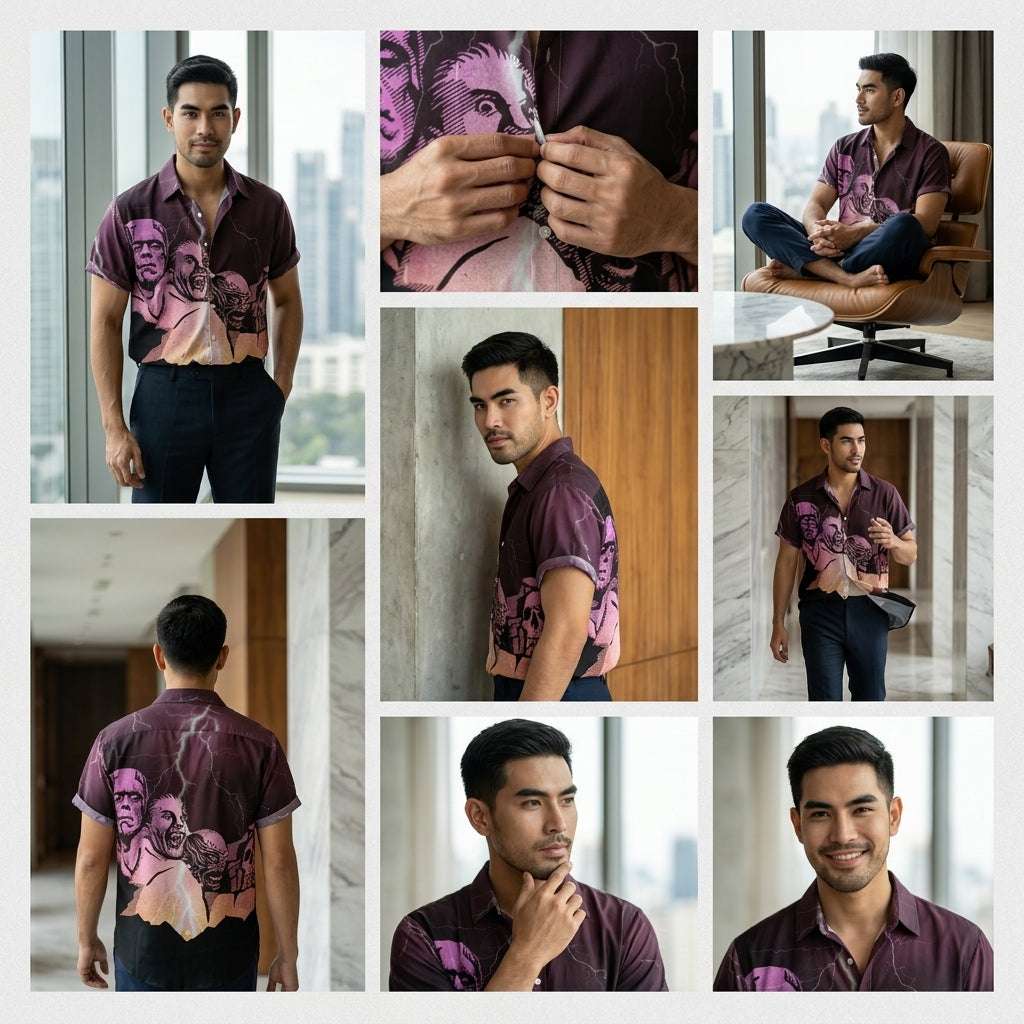 The Timeless Icon Edition Premium Men's Retro Character Graphic Shirt - High-Definition Vintage Animation Art Couples' Matching Halloween Style Hawaiian Beach Shirt, Breathable Quick-Dry Urban-Holiday Short-Sleeve Apparel Thai Blessing Co By