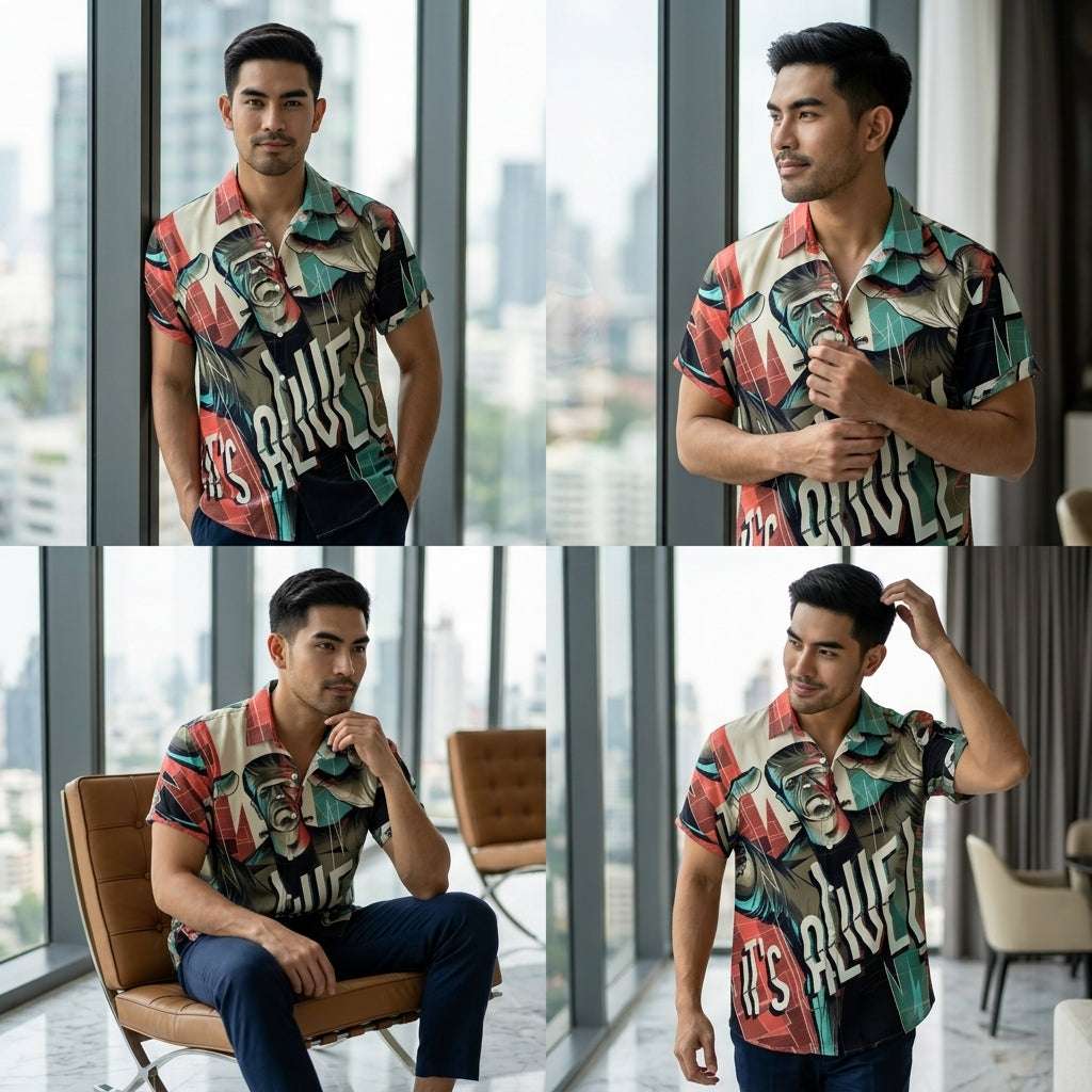 The Timeless Icon Edition Premium Men's Retro Character Graphic Shirt - High-Definition Vintage Animation Art Couples' Matching Halloween Style Hawaiian Beach Shirt, Breathable Quick-Dry Urban-Holiday Short-Sleeve Apparel Thai Blessing Co By