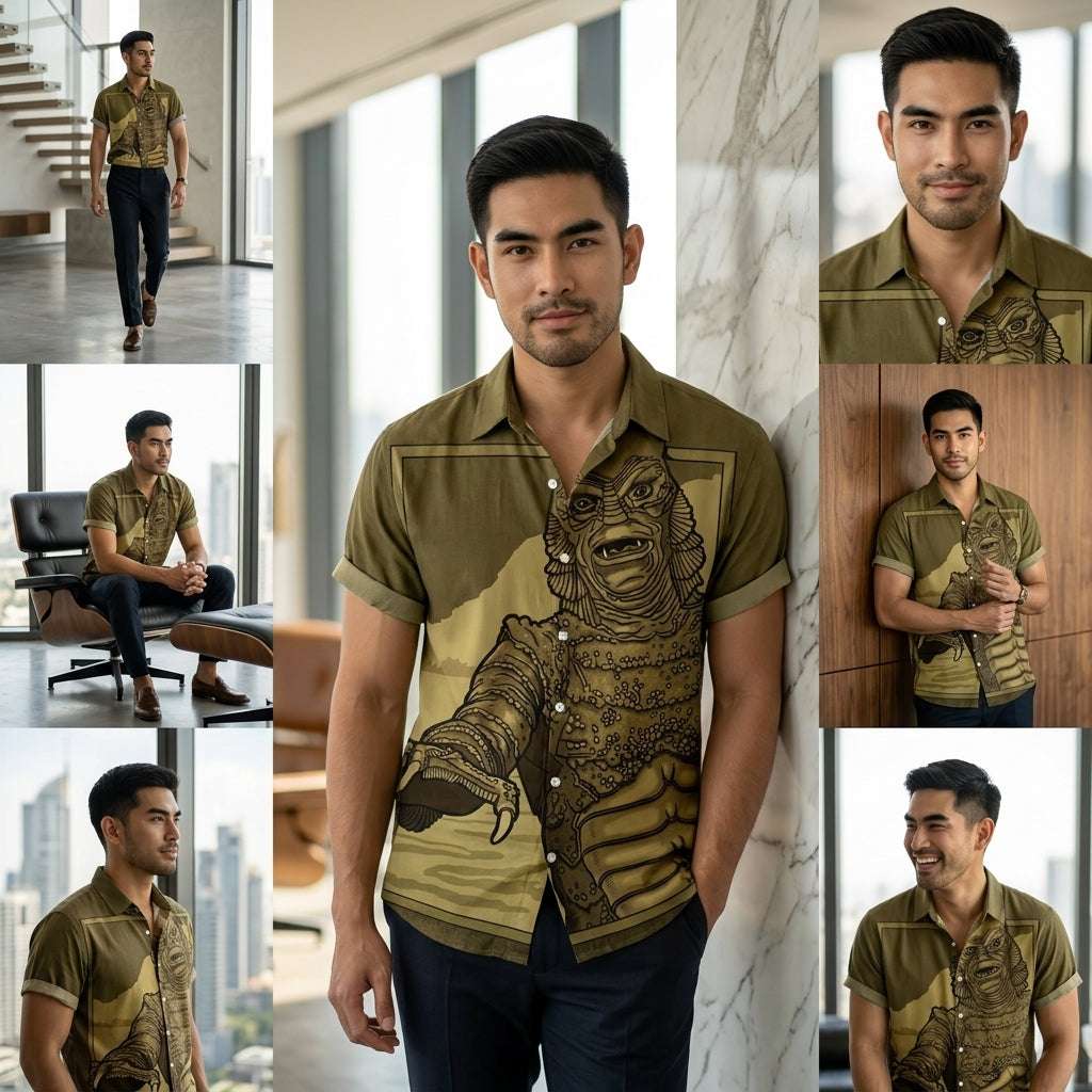 The Timeless Icon Edition Premium Men's Retro Character Graphic Shirt - High-Definition Vintage Animation Art Couples' Matching Halloween Style Hawaiian Beach Shirt, Breathable Quick-Dry Urban-Holiday Short-Sleeve Apparel Thai Blessing Co By