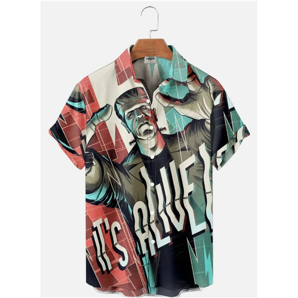 The Timeless Icon Edition Premium Men's Retro Character Graphic Shirt - High-Definition Vintage Animation Art Couples' Matching Halloween Style Hawaiian Beach Shirt, Breathable Quick-Dry Urban-Holiday Short-Sleeve Apparel