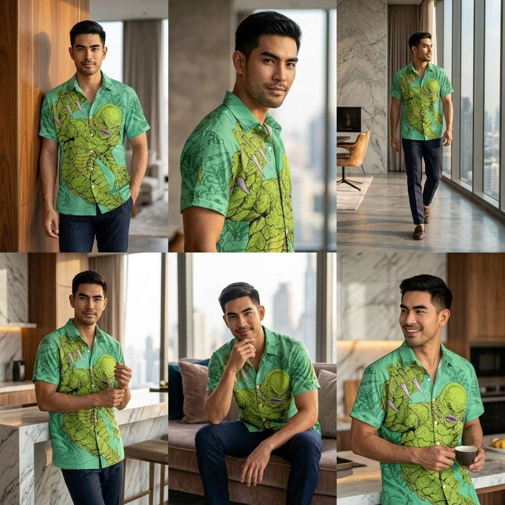 The Timeless Icon Edition Premium Men's Retro Character Graphic Shirt - High-Definition Vintage Animation Art Couples' Matching Halloween Style Hawaiian Beach Shirt, Breathable Quick-Dry Urban-Holiday Short-Sleeve Apparel Thai Blessing Co By