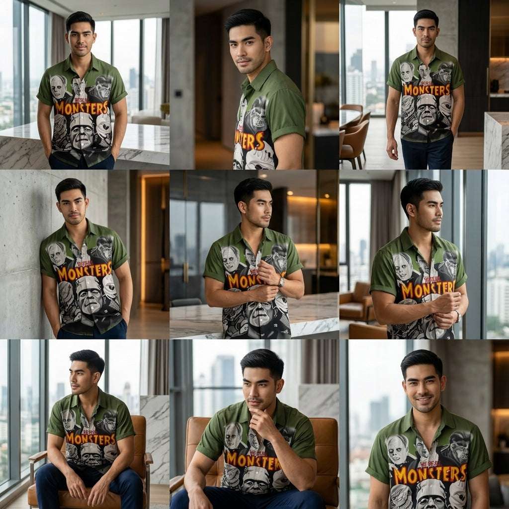 The Timeless Icon Edition Premium Men's Retro Character Graphic Shirt - High-Definition Vintage Animation Art Couples' Matching Halloween Style Hawaiian Beach Shirt, Breathable Quick-Dry Urban-Holiday Short-Sleeve Apparel Thai Blessing Co By