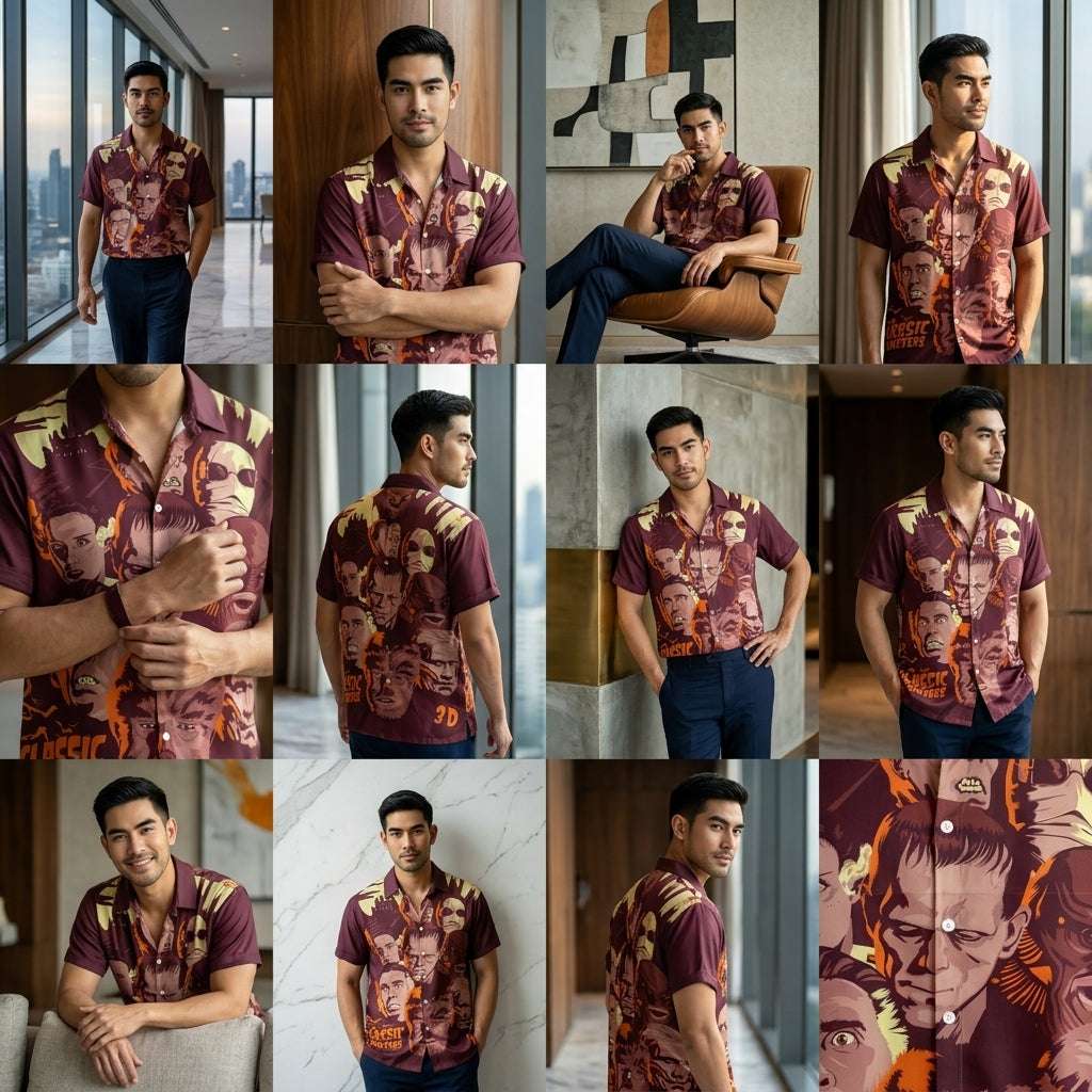 The Timeless Icon Edition Premium Men's Retro Character Graphic Shirt - High-Definition Vintage Animation Art Couples' Matching Halloween Style Hawaiian Beach Shirt, Breathable Quick-Dry Urban-Holiday Short-Sleeve Apparel Thai Blessing Co By