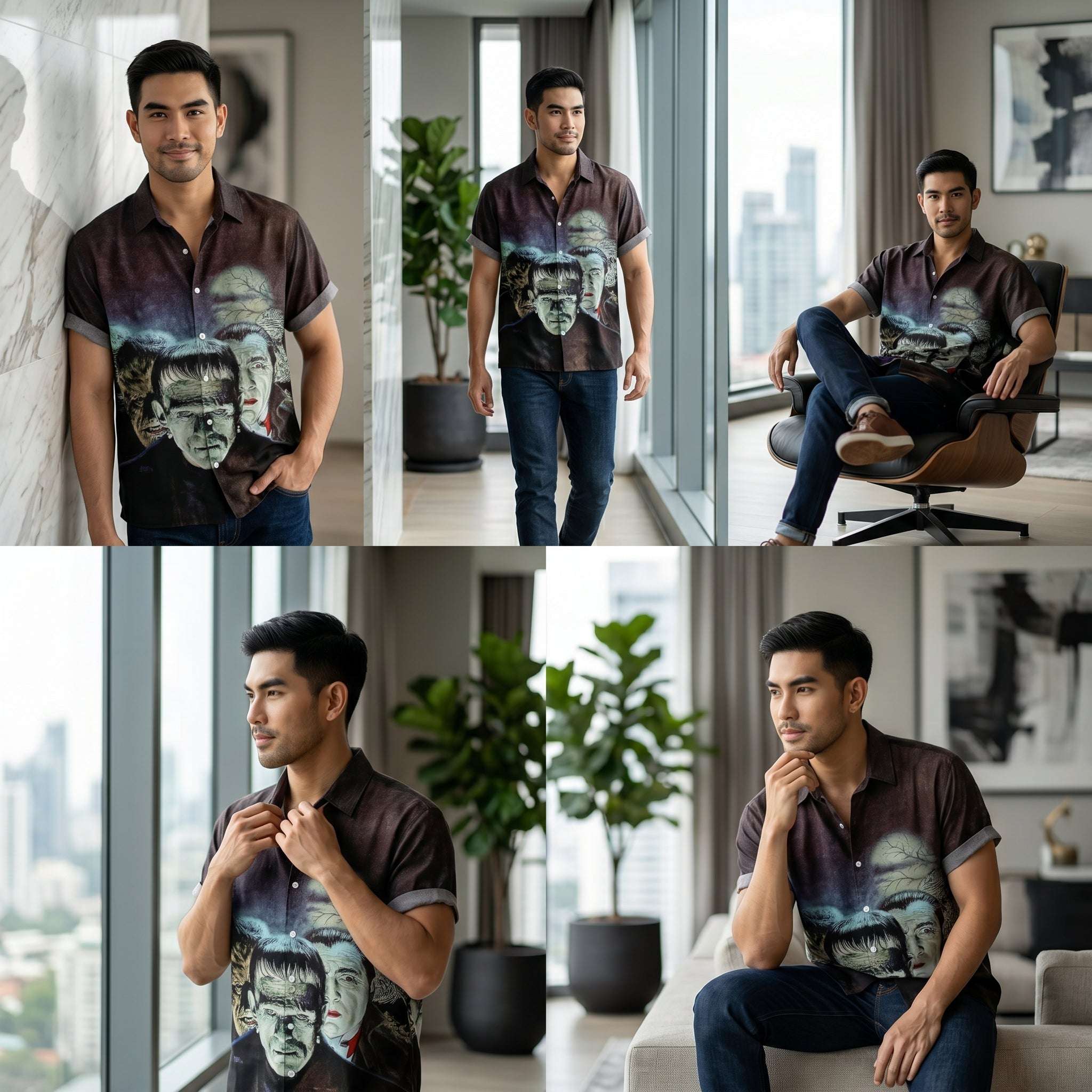The Timeless Icon Edition Premium Men's Retro Character Graphic Shirt - High-Definition Vintage Animation Art Couples' Matching Halloween Style Hawaiian Beach Shirt, Breathable Quick-Dry Urban-Holiday Short-Sleeve Apparel Thai Blessing Co By