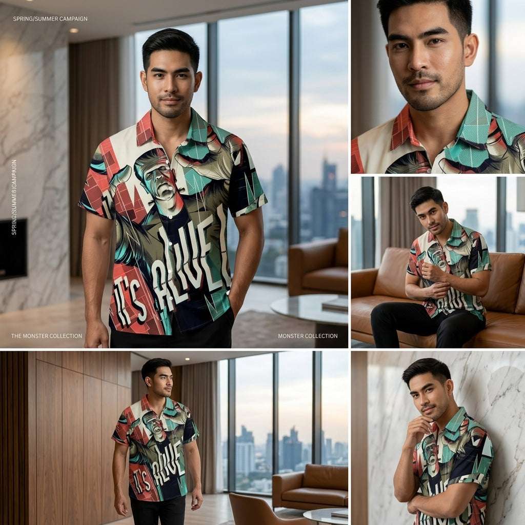 The Timeless Icon Edition Premium Men's Retro Character Graphic Shirt - High-Definition Vintage Animation Art Couples' Matching Halloween Style Hawaiian Beach Shirt, Breathable Quick-Dry Urban-Holiday Short-Sleeve Apparel Thai Blessing Co By