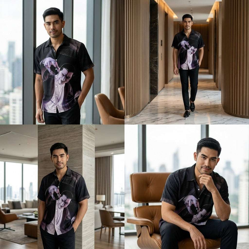 The Timeless Icon Edition Premium Men's Retro Character Graphic Shirt - High-Definition Vintage Animation Art Couples' Matching Halloween Style Hawaiian Beach Shirt, Breathable Quick-Dry Urban-Holiday Short-Sleeve Apparel Thai Blessing Co By