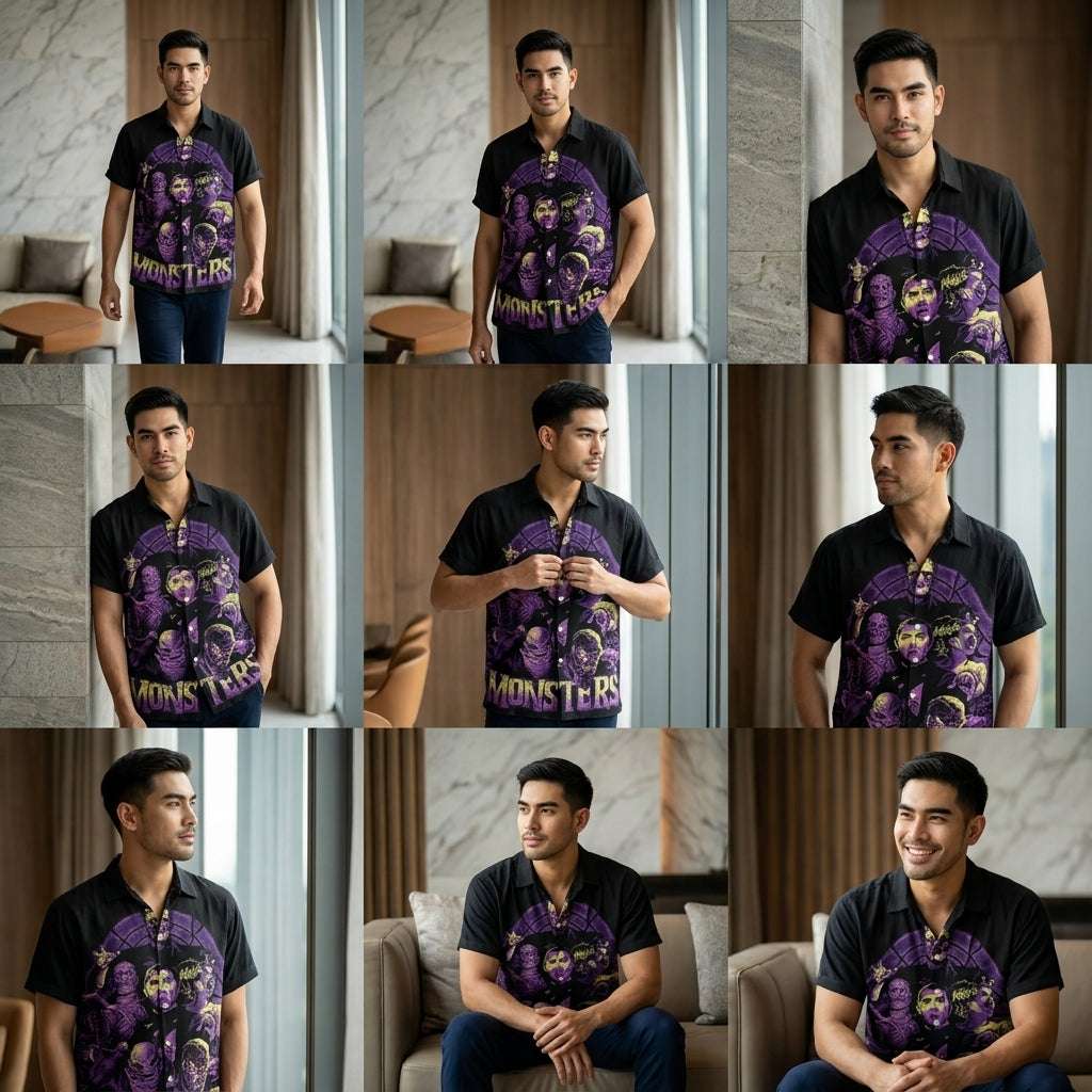 The Timeless Icon Edition Premium Men's Retro Character Graphic Shirt - High-Definition Vintage Animation Art Couples' Matching Halloween Style Hawaiian Beach Shirt, Breathable Quick-Dry Urban-Holiday Short-Sleeve Apparel Thai Blessing Co By