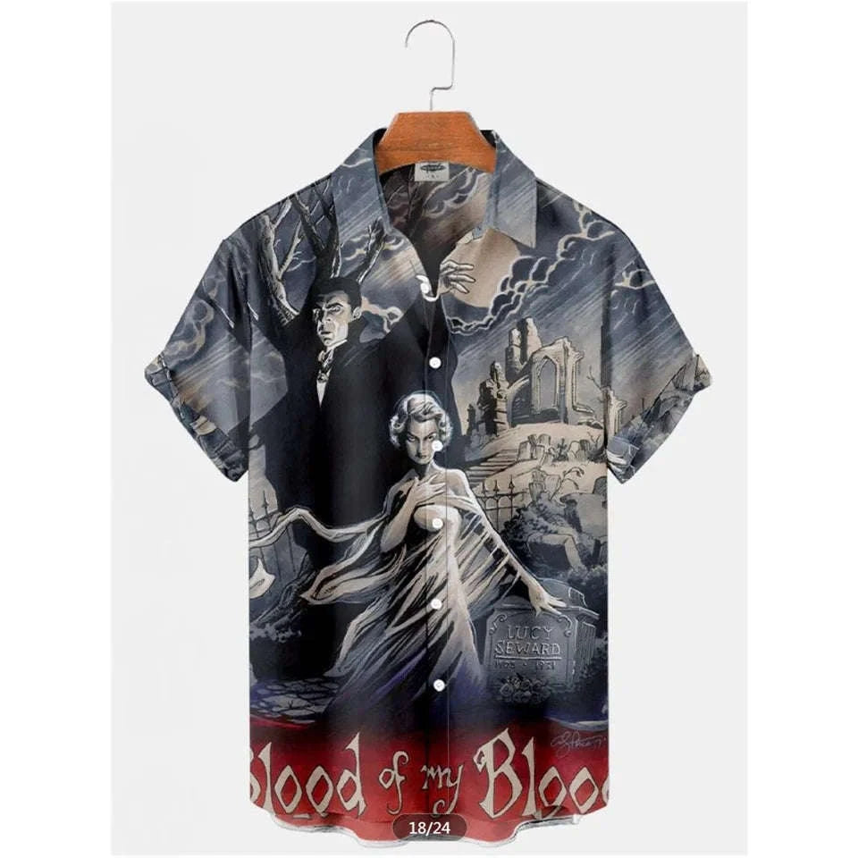 The Timeless Icon Edition Premium Men's Retro Character Graphic Shirt - High-Definition Vintage Animation Art Couples' Matching Halloween Style Hawaiian Beach Shirt, Breathable Quick-Dry Urban-Holiday Short-Sleeve Apparel