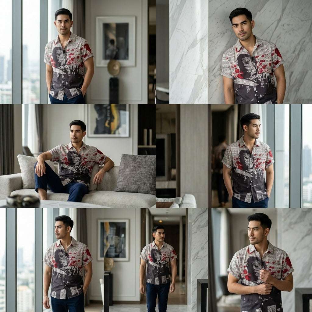 The Timeless Icon Edition Premium Men's Retro Character Graphic Shirt - High-Definition Vintage Animation Art Couples' Matching Halloween Style Hawaiian Beach Shirt, Breathable Quick-Dry Urban-Holiday Short-Sleeve Apparel Thai Blessing Co By