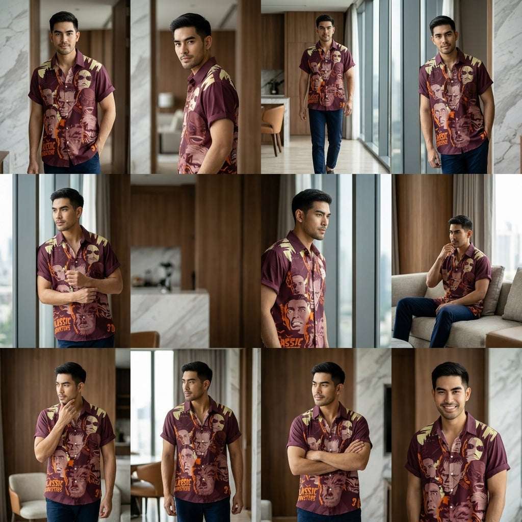 The Timeless Icon Edition Premium Men's Retro Character Graphic Shirt - High-Definition Vintage Animation Art Couples' Matching Halloween Style Hawaiian Beach Shirt, Breathable Quick-Dry Urban-Holiday Short-Sleeve Apparel Thai Blessing Co By