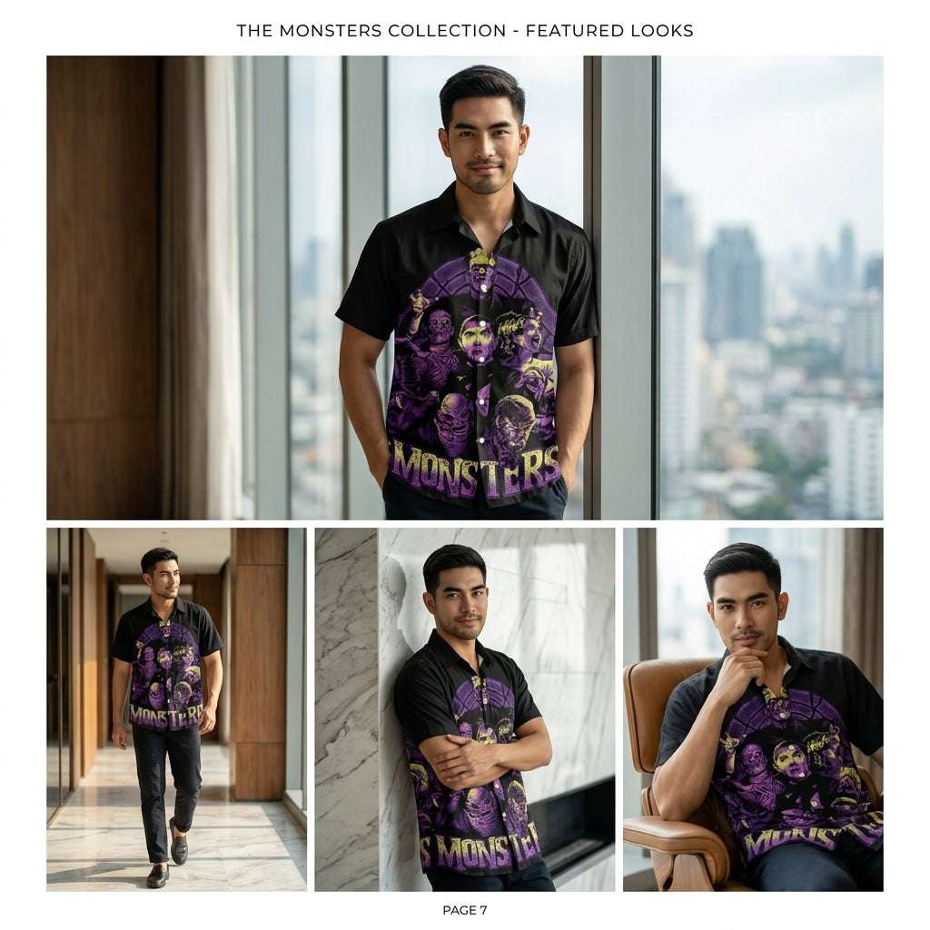 The Timeless Icon Edition Premium Men's Retro Character Graphic Shirt - High-Definition Vintage Animation Art Couples' Matching Halloween Style Hawaiian Beach Shirt, Breathable Quick-Dry Urban-Holiday Short-Sleeve Apparel Thai Blessing Co By