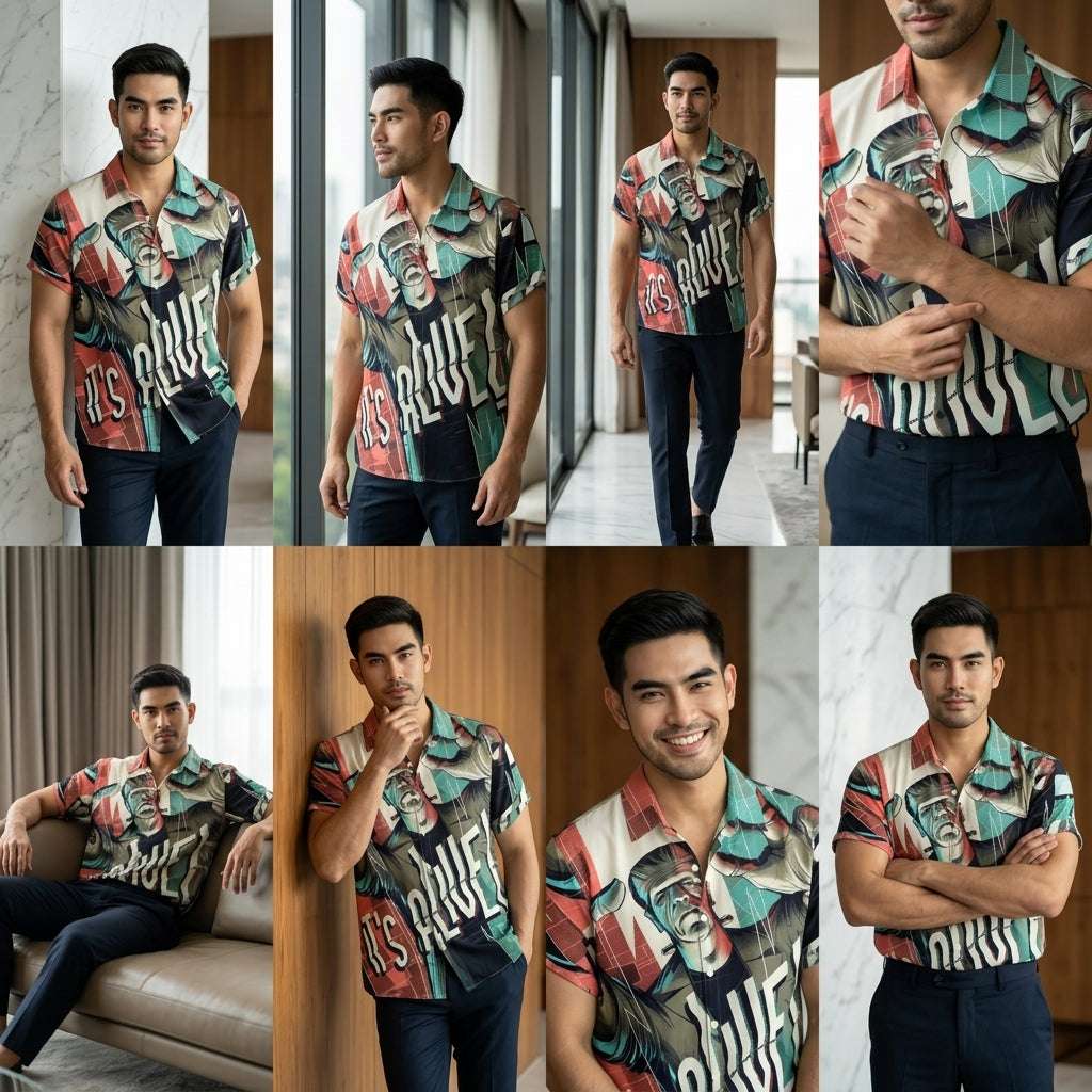 The Timeless Icon Edition Premium Men's Retro Character Graphic Shirt - High-Definition Vintage Animation Art Couples' Matching Halloween Style Hawaiian Beach Shirt, Breathable Quick-Dry Urban-Holiday Short-Sleeve Apparel Thai Blessing Co By