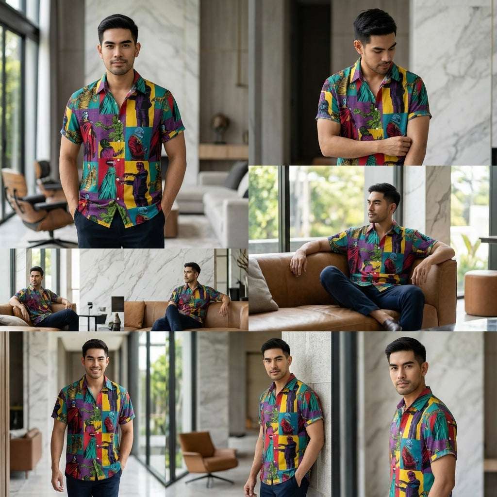 The Timeless Icon Edition Premium Men's Retro Character Graphic Shirt - High-Definition Vintage Animation Art Couples' Matching Halloween Style Hawaiian Beach Shirt, Breathable Quick-Dry Urban-Holiday Short-Sleeve Apparel Thai Blessing Co By