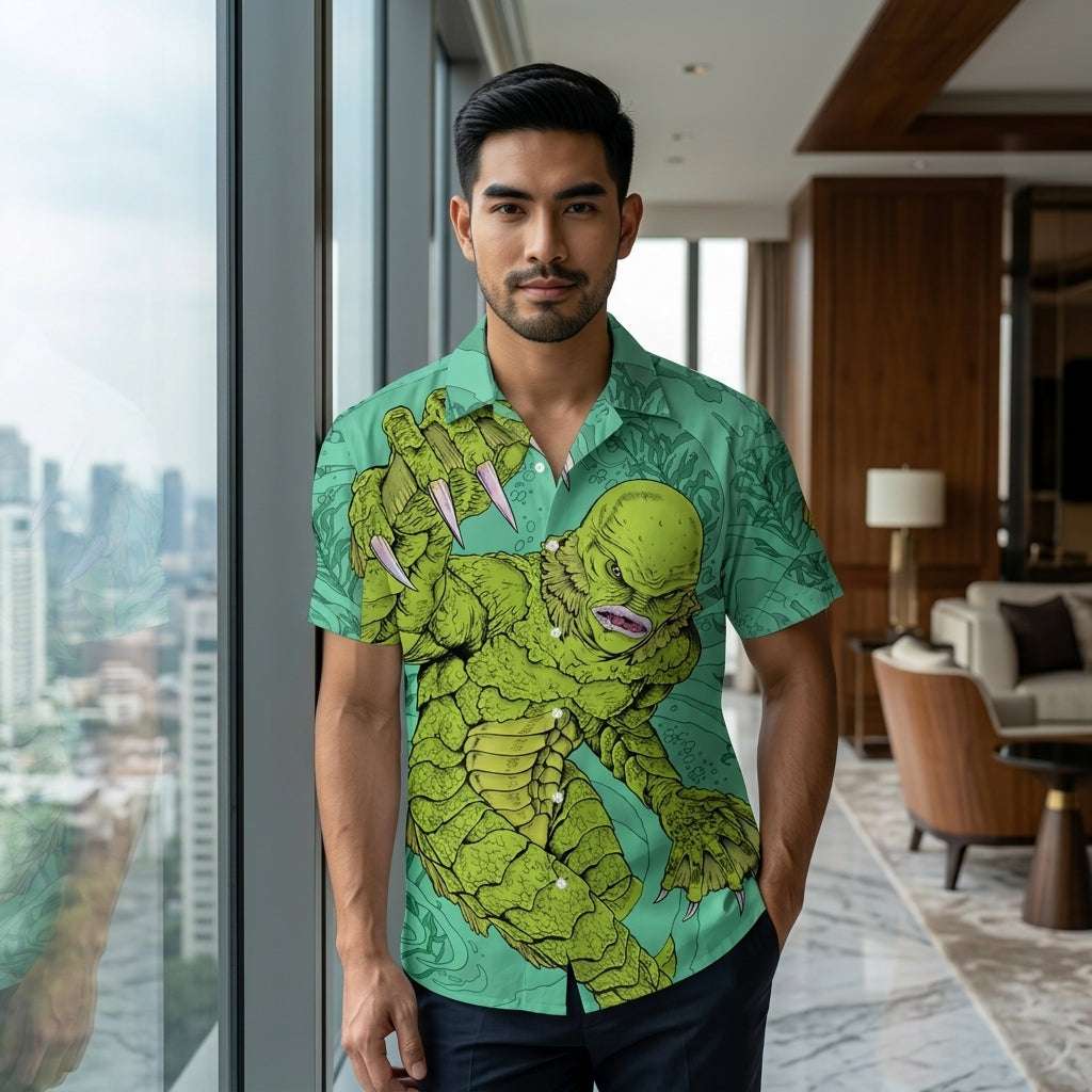 The Timeless Icon Edition Premium Men's Retro Character Graphic Shirt - High-Definition Vintage Animation Art Couples' Matching Halloween Style Hawaiian Beach Shirt, Breathable Quick-Dry Urban-Holiday Short-Sleeve Apparel Thai Blessing Co By