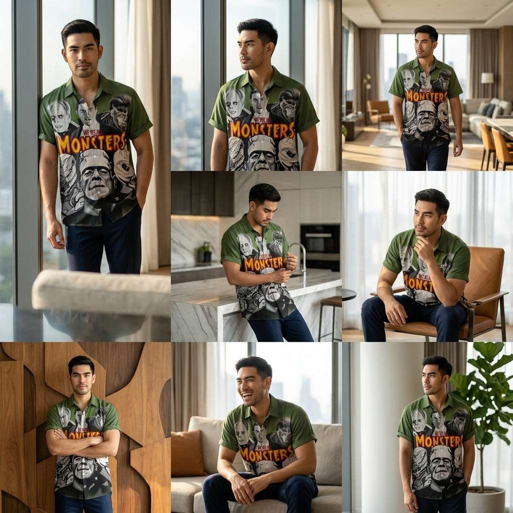 The Timeless Icon Edition Premium Men's Retro Character Graphic Shirt - High-Definition Vintage Animation Art Couples' Matching Halloween Style Hawaiian Beach Shirt, Breathable Quick-Dry Urban-Holiday Short-Sleeve Apparel Thai Blessing Co By