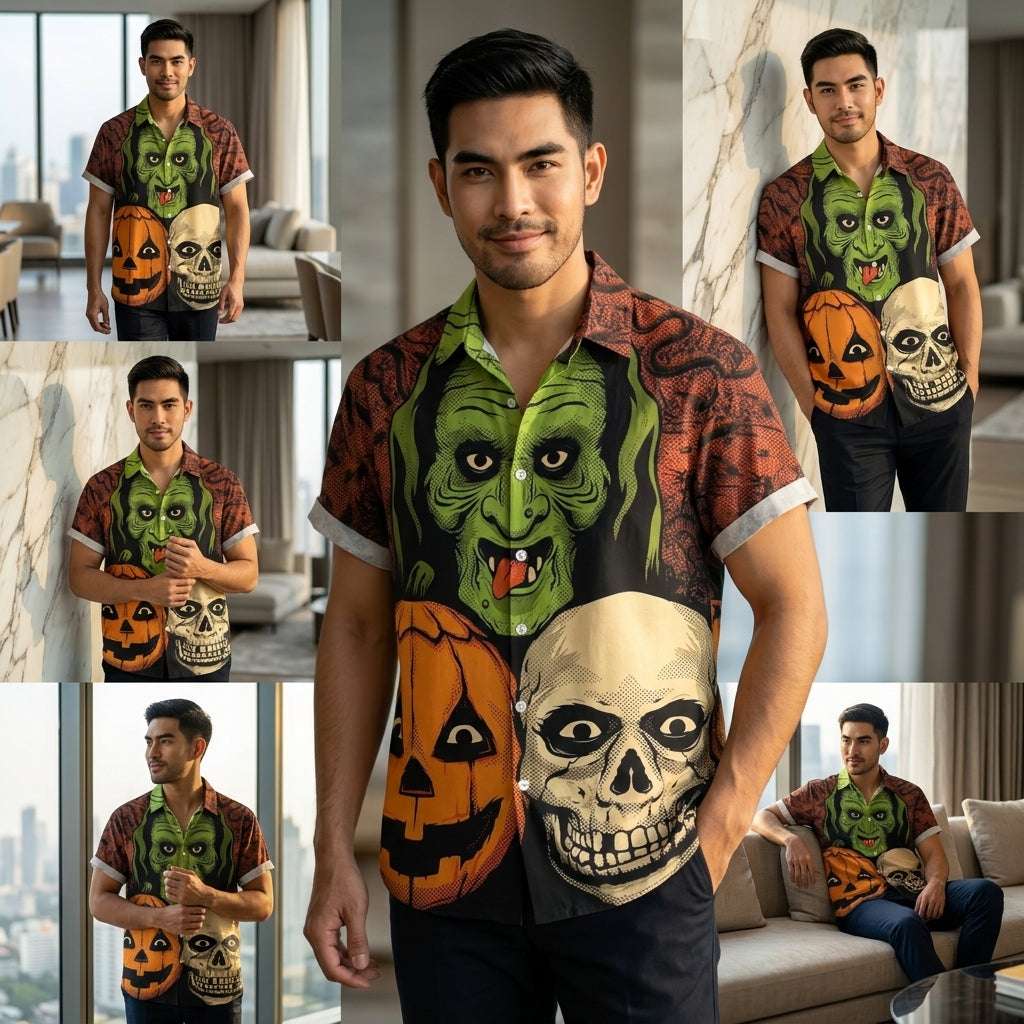 The Timeless Icon Edition Premium Men's Retro Character Graphic Shirt - High-Definition Vintage Animation Art Couples' Matching Halloween Style Hawaiian Beach Shirt, Breathable Quick-Dry Urban-Holiday Short-Sleeve Apparel Thai Blessing Co By