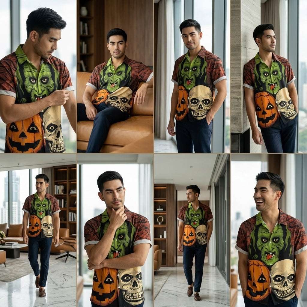 The Timeless Icon Edition Premium Men's Retro Character Graphic Shirt - High-Definition Vintage Animation Art Couples' Matching Halloween Style Hawaiian Beach Shirt, Breathable Quick-Dry Urban-Holiday Short-Sleeve Apparel Thai Blessing Co By