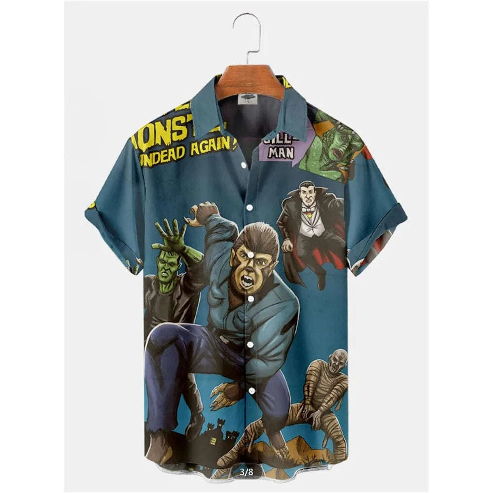 The Timeless Icon Edition Premium Men's Retro Character Graphic Shirt - High-Definition Vintage Animation Art Couples' Matching Halloween Style Hawaiian Beach Shirt, Breathable Quick-Dry Urban-Holiday Short-Sleeve Apparel CS2024TGBA2785