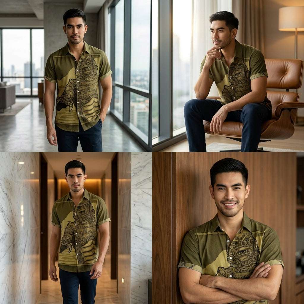 The Timeless Icon Edition Premium Men's Retro Character Graphic Shirt - High-Definition Vintage Animation Art Couples' Matching Halloween Style Hawaiian Beach Shirt, Breathable Quick-Dry Urban-Holiday Short-Sleeve Apparel Thai Blessing Co By
