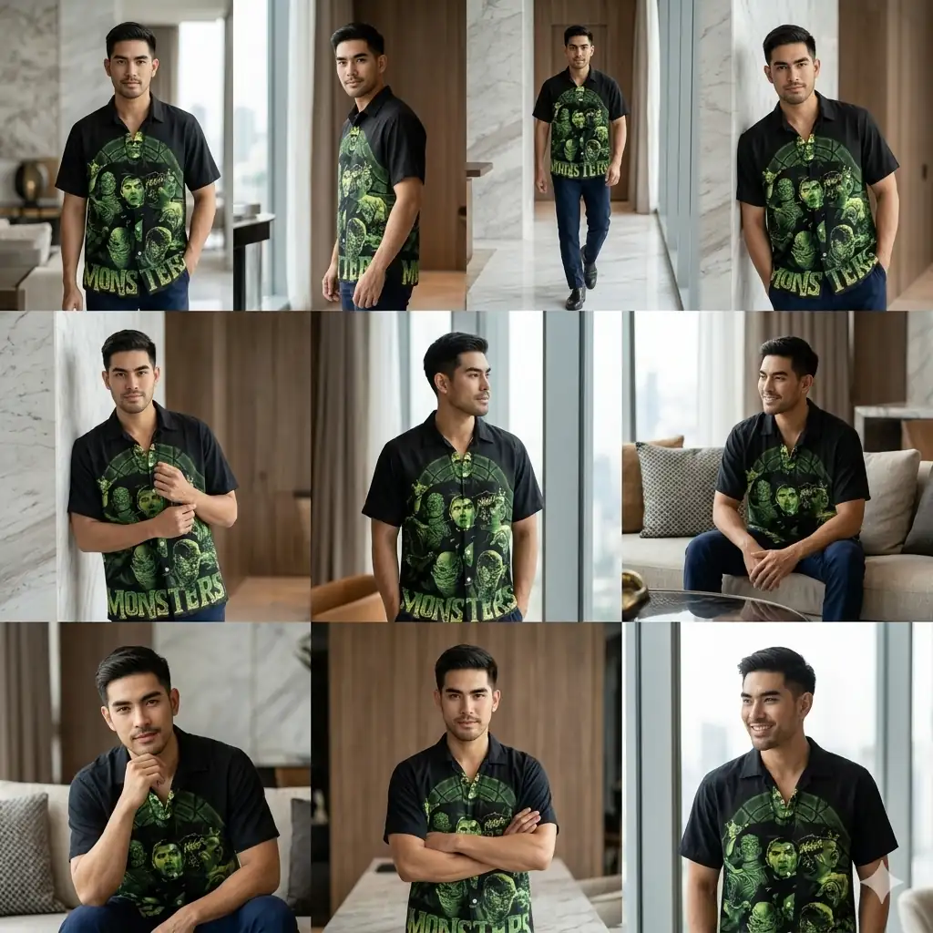 The Timeless Icon Edition Premium Men's Retro Character Graphic Shirt - High-Definition Vintage Animation Art Couples' Matching Halloween Style Hawaiian Beach Shirt, Breathable Quick-Dry Urban-Holiday Short-Sleeve Apparel Thai Blessing Co By