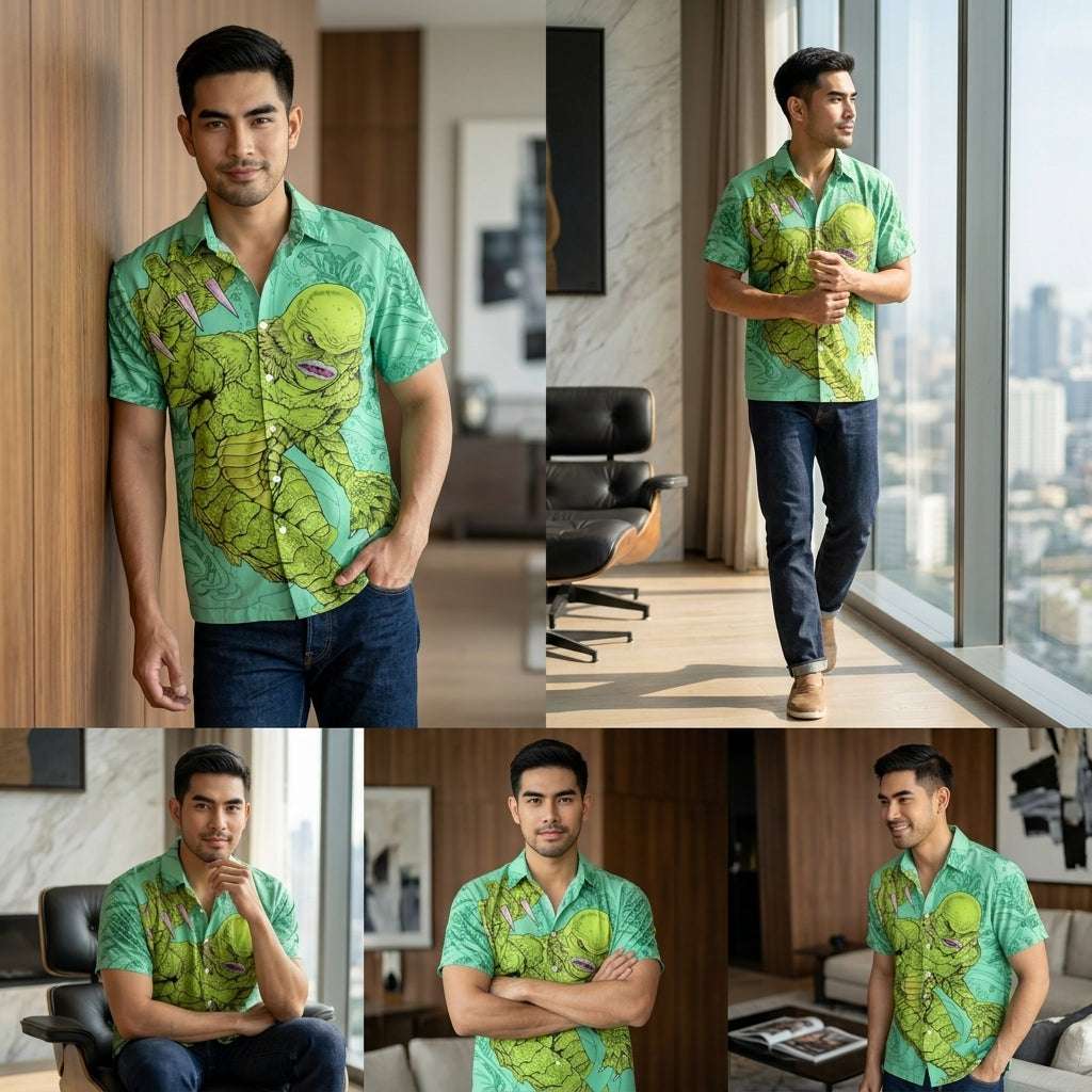 The Timeless Icon Edition Premium Men's Retro Character Graphic Shirt - High-Definition Vintage Animation Art Couples' Matching Halloween Style Hawaiian Beach Shirt, Breathable Quick-Dry Urban-Holiday Short-Sleeve Apparel Thai Blessing Co By