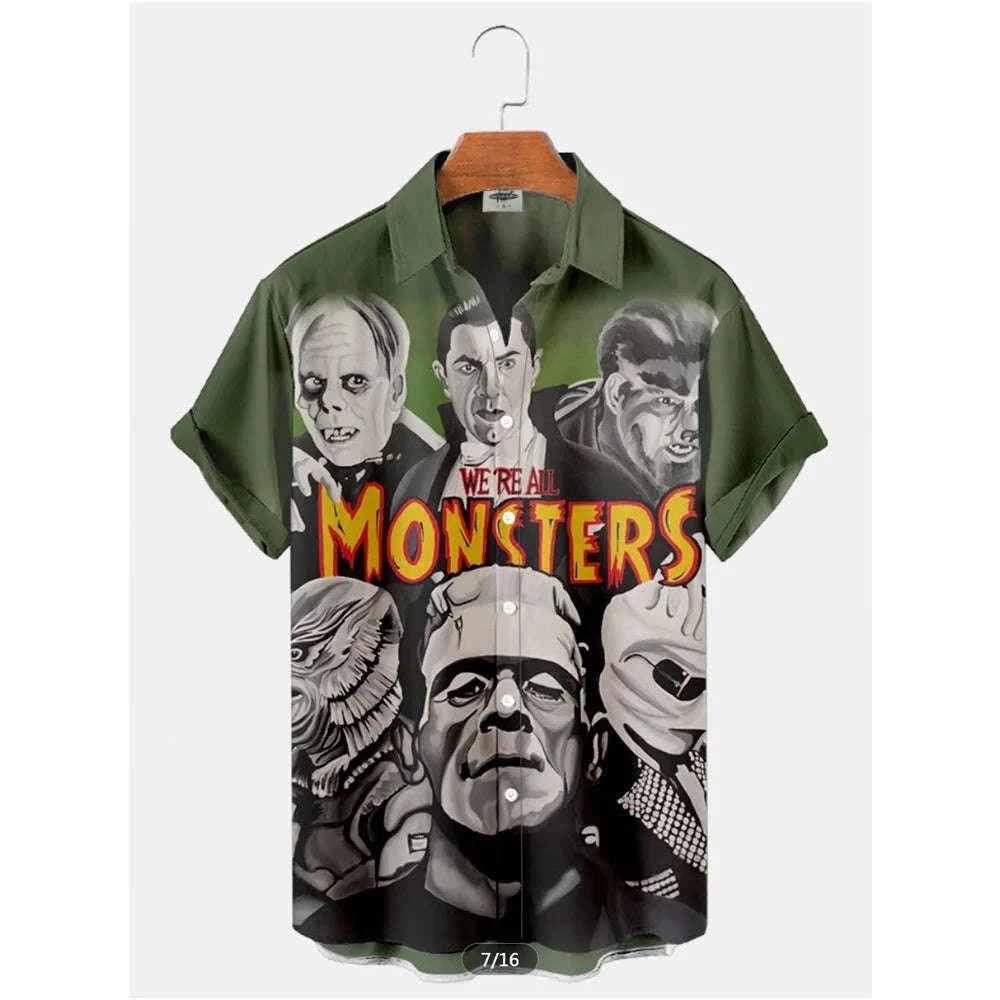 The Timeless Icon Edition Premium Men's Retro Character Graphic Shirt - High-Definition Vintage Animation Art Couples' Matching Halloween Style Hawaiian Beach Shirt, Breathable Quick-Dry Urban-Holiday Short-Sleeve Apparel CS2024TGBA2788