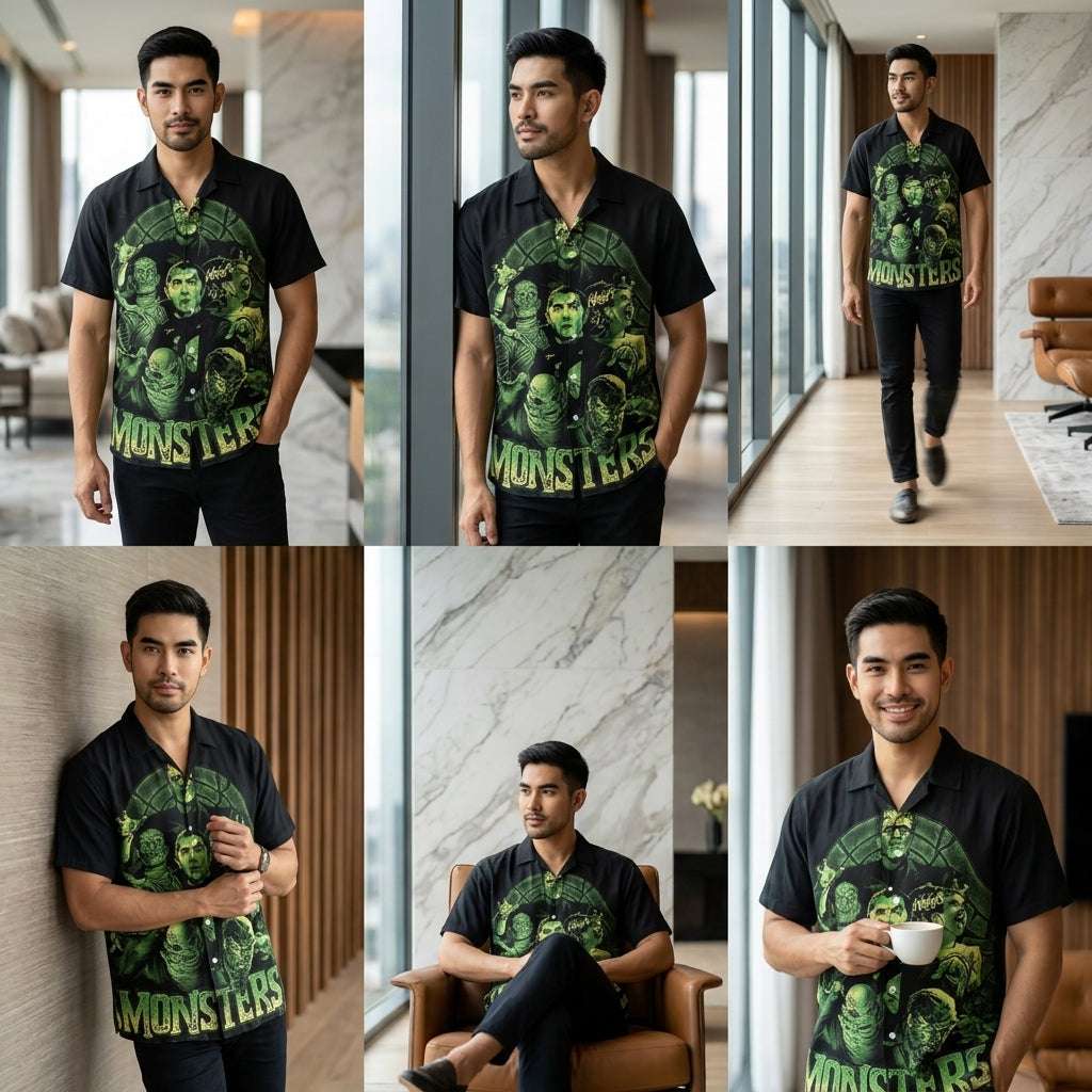 The Timeless Icon Edition Premium Men's Retro Character Graphic Shirt - High-Definition Vintage Animation Art Couples' Matching Halloween Style Hawaiian Beach Shirt, Breathable Quick-Dry Urban-Holiday Short-Sleeve Apparel Thai Blessing Co By