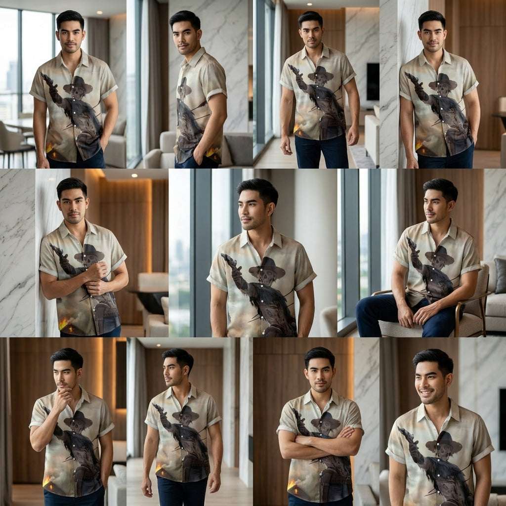 The Timeless Icon Edition Premium Men's Retro Character Graphic Shirt - High-Definition Vintage Animation Art Couples' Matching Halloween Style Hawaiian Beach Shirt, Breathable Quick-Dry Urban-Holiday Short-Sleeve Apparel Thai Blessing Co By