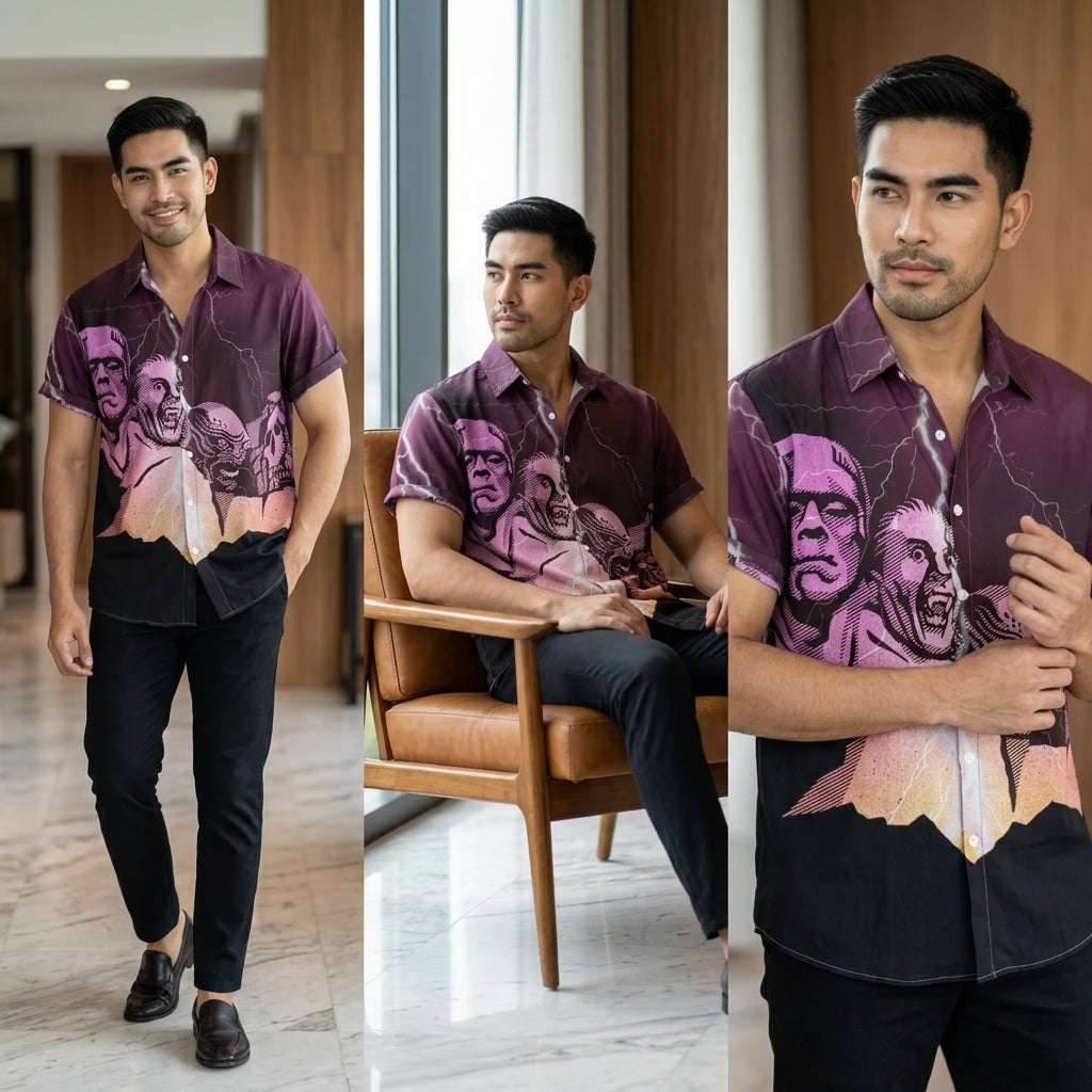 The Timeless Icon Edition Premium Men's Retro Character Graphic Shirt - High-Definition Vintage Animation Art Couples' Matching Halloween Style Hawaiian Beach Shirt, Breathable Quick-Dry Urban-Holiday Short-Sleeve Apparel Thai Blessing Co By