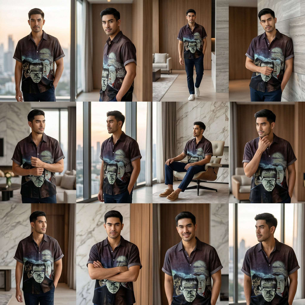 The Timeless Icon Edition Premium Men's Retro Character Graphic Shirt - High-Definition Vintage Animation Art Couples' Matching Halloween Style Hawaiian Beach Shirt, Breathable Quick-Dry Urban-Holiday Short-Sleeve Apparel Thai Blessing Co By