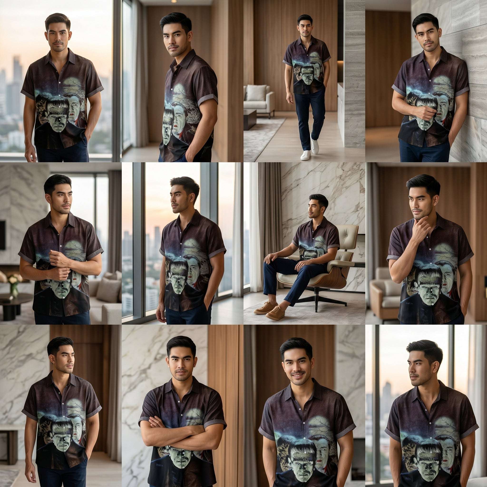 The Timeless Icon Edition Premium Men's Retro Character Graphic Shirt - High-Definition Vintage Animation Art Couples' Matching Halloween Style Hawaiian Beach Shirt, Breathable Quick-Dry Urban-Holiday Short-Sleeve Apparel Thai Blessing Co By