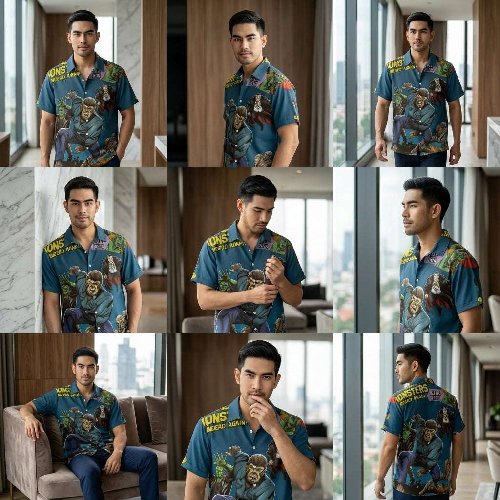 The Timeless Icon Edition Premium Men's Retro Character Graphic Shirt - High-Definition Vintage Animation Art Couples' Matching Halloween Style Hawaiian Beach Shirt, Breathable Quick-Dry Urban-Holiday Short-Sleeve Apparel Thai Blessing Co By