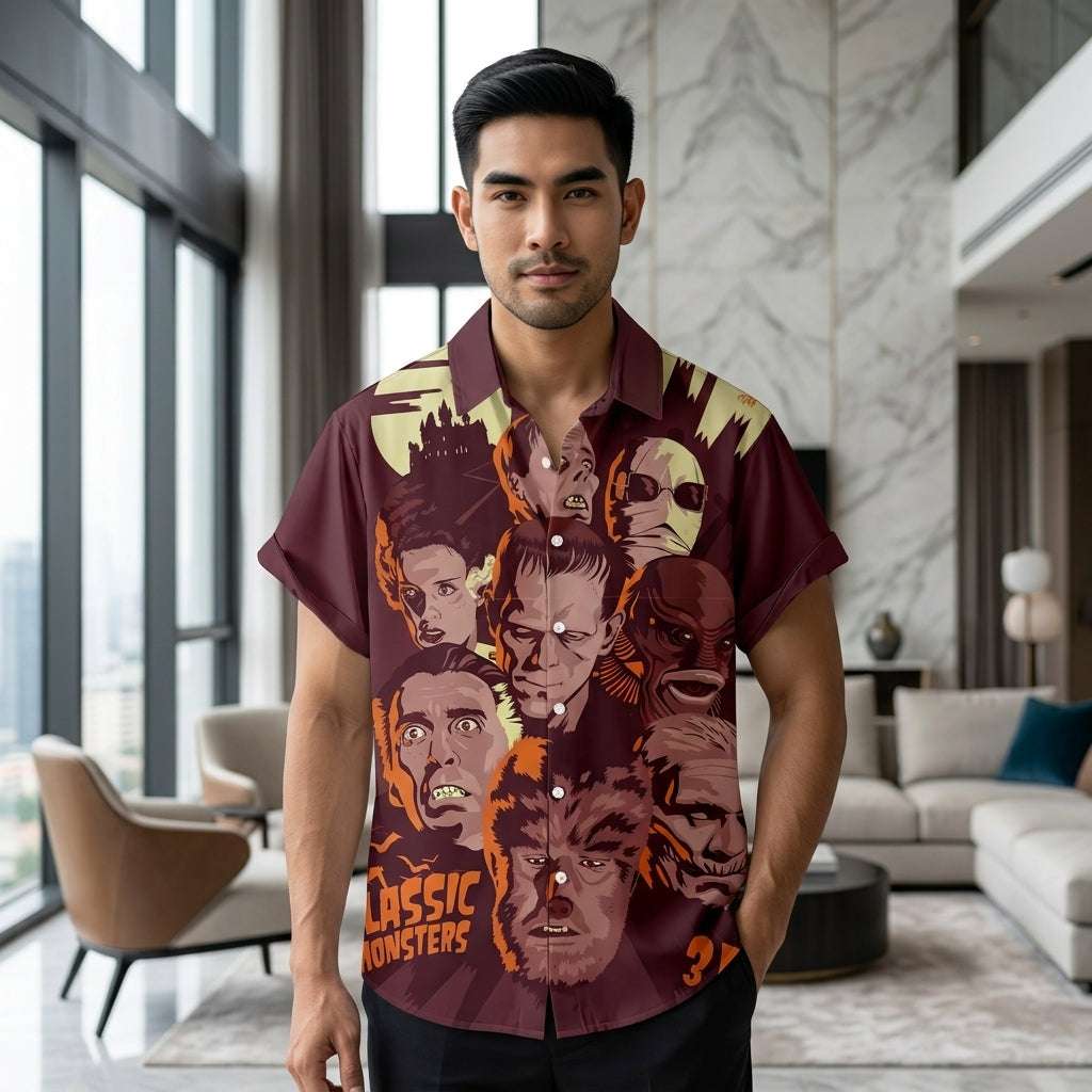 The Timeless Icon Edition Premium Men's Retro Character Graphic Shirt - High-Definition Vintage Animation Art Couples' Matching Halloween Style Hawaiian Beach Shirt, Breathable Quick-Dry Urban-Holiday Short-Sleeve Apparel Thai Blessing Co By