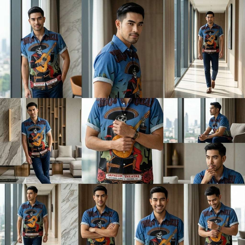 The Timeless Icon Edition Premium Men's Retro Character Graphic Shirt - High-Definition Vintage Animation Art Couples' Matching Halloween Style Hawaiian Beach Shirt, Breathable Quick-Dry Urban-Holiday Short-Sleeve Apparel Thai Blessing Co By