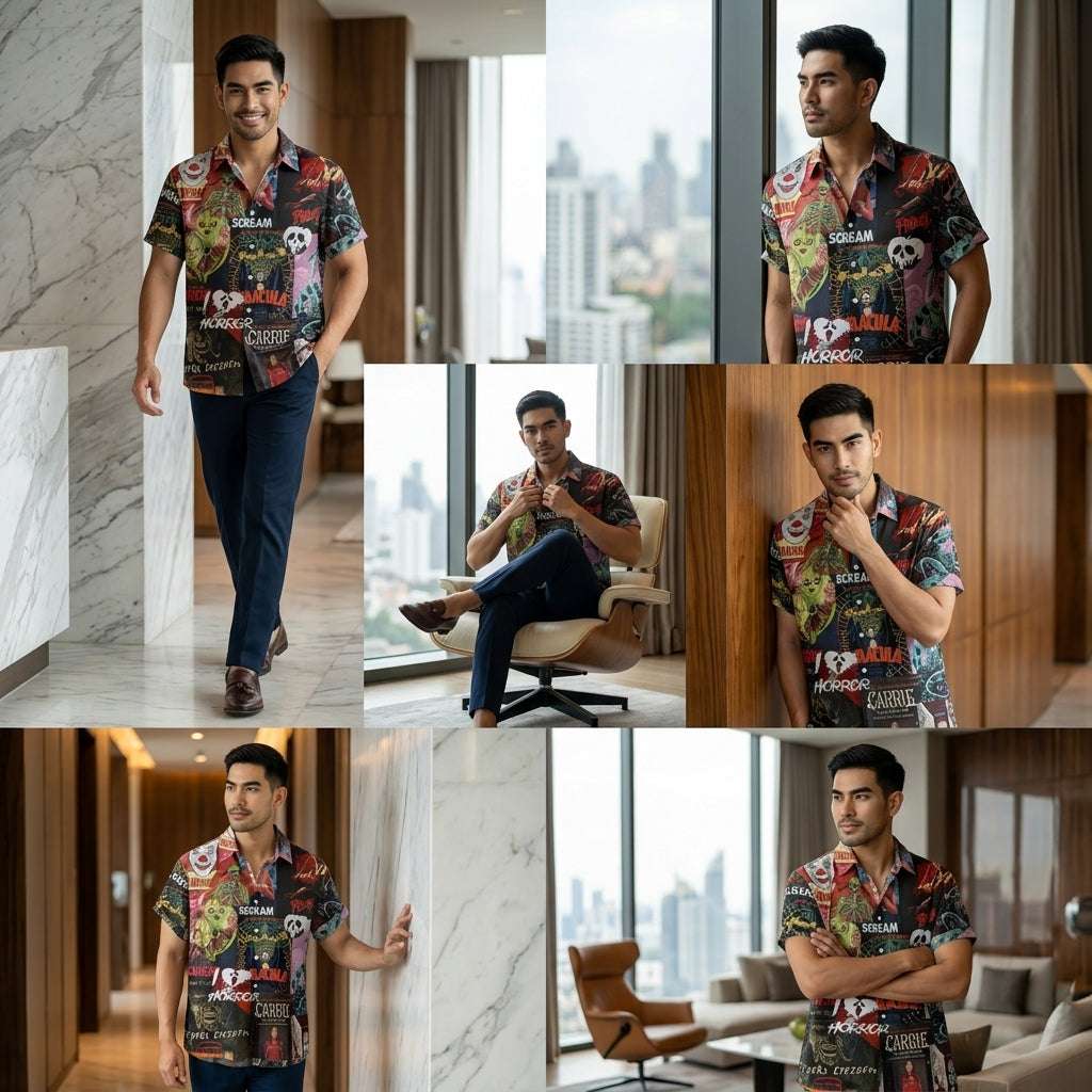 The Timeless Icon Edition Premium Men's Retro Character Graphic Shirt - High-Definition Vintage Animation Art Couples' Matching Halloween Style Hawaiian Beach Shirt, Breathable Quick-Dry Urban-Holiday Short-Sleeve Apparel Thai Blessing Co By