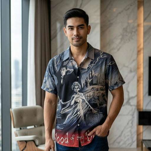 The Timeless Icon Edition Premium Men's Retro Character Graphic Shirt - High-Definition Vintage Animation Art Couples' Matching Halloween Style Hawaiian Beach Shirt, Breathable Quick-Dry Urban-Holiday Short-Sleeve Apparel Thai Blessing Co By