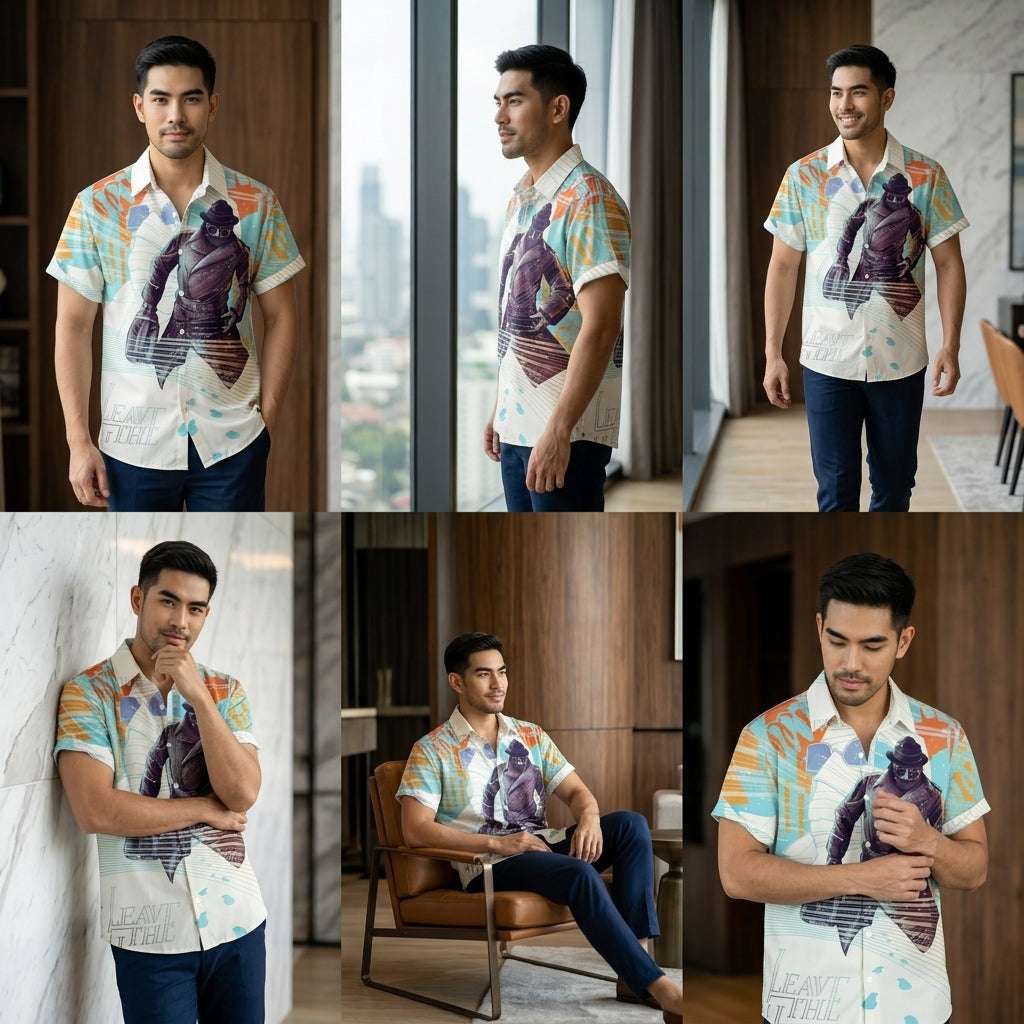 The Timeless Icon Edition Premium Men's Retro Character Graphic Shirt - High-Definition Vintage Animation Art Couples' Matching Halloween Style Hawaiian Beach Shirt, Breathable Quick-Dry Urban-Holiday Short-Sleeve Apparel Thai Blessing Co By