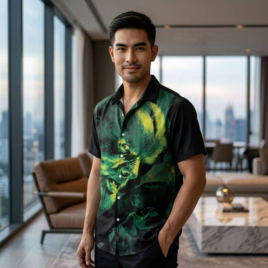 The Timeless Icon Edition Premium Men's Retro Character Graphic Shirt - High-Definition Vintage Animation Art Couples' Matching Halloween Style Hawaiian Beach Shirt, Breathable Quick-Dry Urban-Holiday Short-Sleeve Apparel Thai Blessing Co By