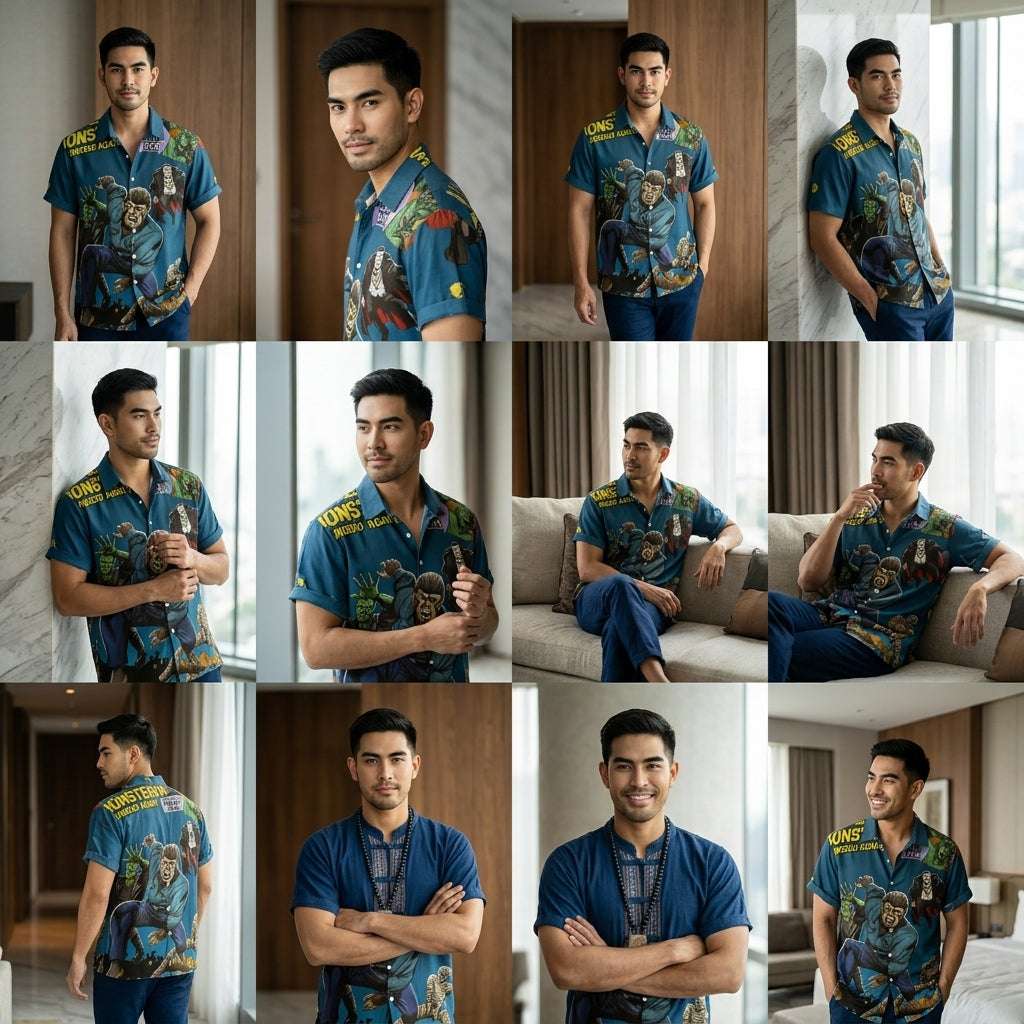 The Timeless Icon Edition Premium Men's Retro Character Graphic Shirt - High-Definition Vintage Animation Art Couples' Matching Halloween Style Hawaiian Beach Shirt, Breathable Quick-Dry Urban-Holiday Short-Sleeve Apparel Thai Blessing Co By