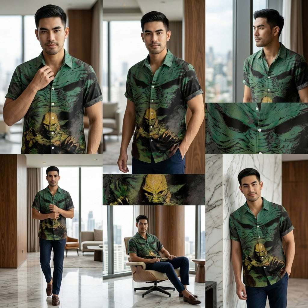 The Timeless Icon Edition Premium Men's Retro Character Graphic Shirt - High-Definition Vintage Animation Art Couples' Matching Halloween Style Hawaiian Beach Shirt, Breathable Quick-Dry Urban-Holiday Short-Sleeve Apparel Thai Blessing Co By