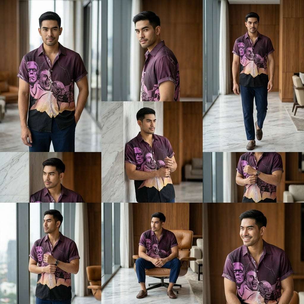 The Timeless Icon Edition Premium Men's Retro Character Graphic Shirt - High-Definition Vintage Animation Art Couples' Matching Halloween Style Hawaiian Beach Shirt, Breathable Quick-Dry Urban-Holiday Short-Sleeve Apparel Thai Blessing Co By