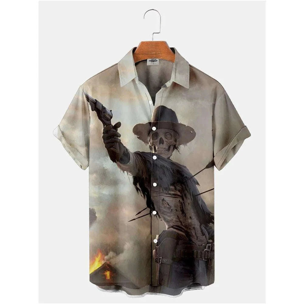 The Timeless Icon Edition Premium Men's Retro Character Graphic Shirt - High-Definition Vintage Animation Art Couples' Matching Halloween Style Hawaiian Beach Shirt, Breathable Quick-Dry Urban-Holiday Short-Sleeve Apparel