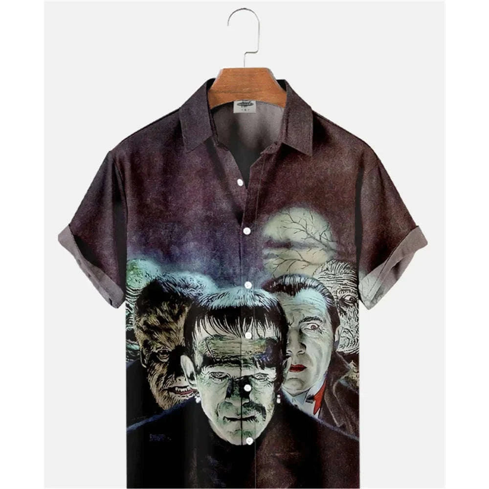 The Timeless Icon Edition Premium Men's Retro Character Graphic Shirt - High-Definition Vintage Animation Art Couples' Matching Halloween Style Hawaiian Beach Shirt, Breathable Quick-Dry Urban-Holiday Short-Sleeve Apparel CS2024TGBA2773