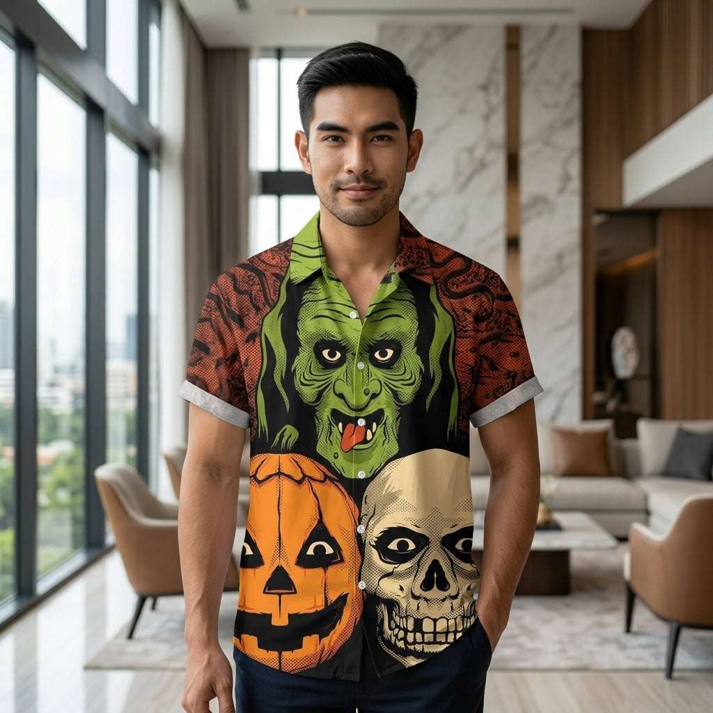 The Timeless Icon Edition Premium Men's Retro Character Graphic Shirt - High-Definition Vintage Animation Art Couples' Matching Halloween Style Hawaiian Beach Shirt, Breathable Quick-Dry Urban-Holiday Short-Sleeve Apparel Thai Blessing Co By